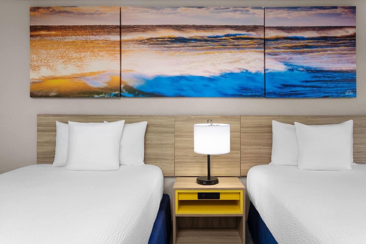 Room, 2 Double Beds, Accessible, Non Smoking | Desk, laptop workspace, blackout curtains, iron/ironing board