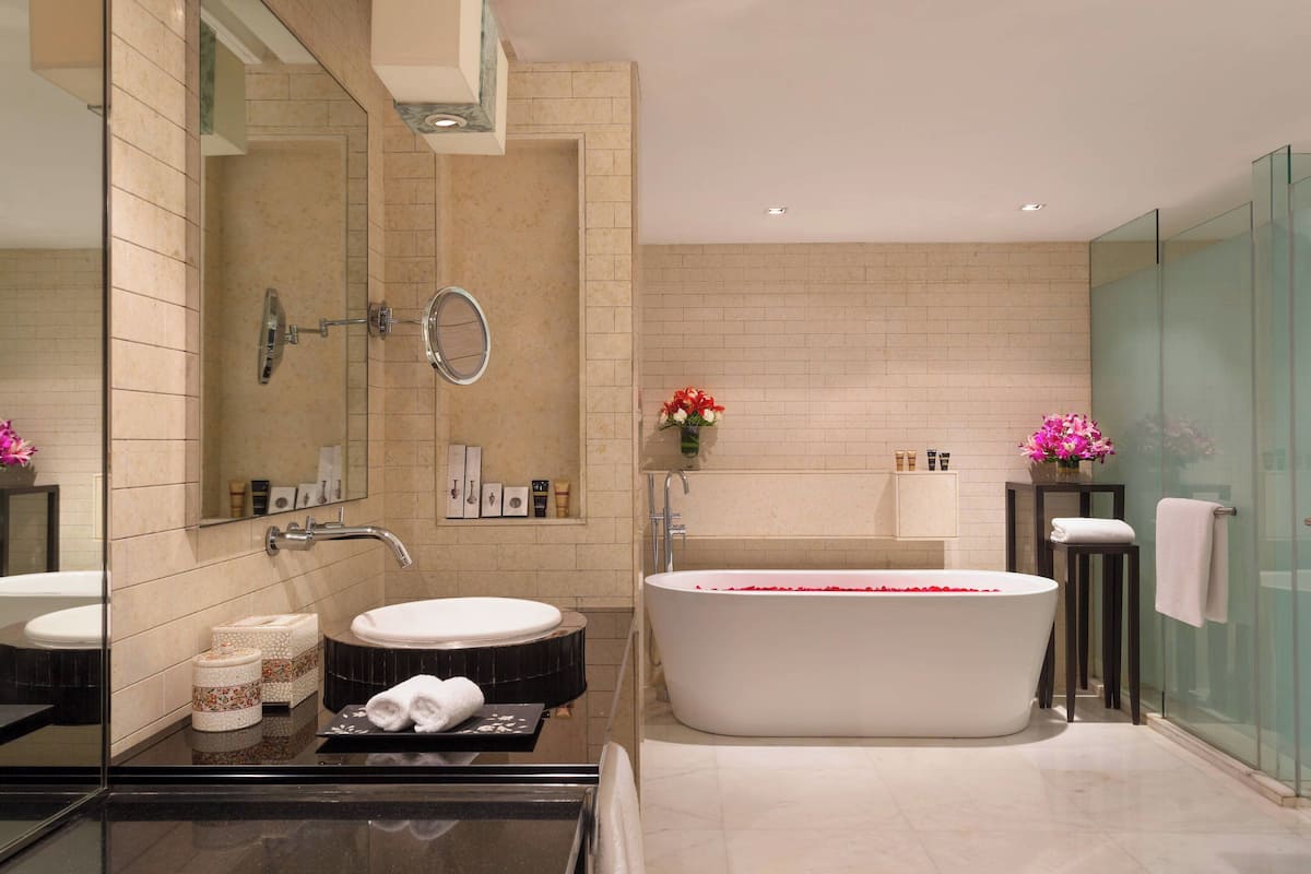 free toiletries, hair dryer, slippers, towels