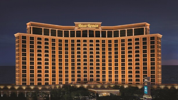 A large, multi-story hotel with a prominent 'Beau Rivage' sign at the top. - Beau Rivage (Biloxi)