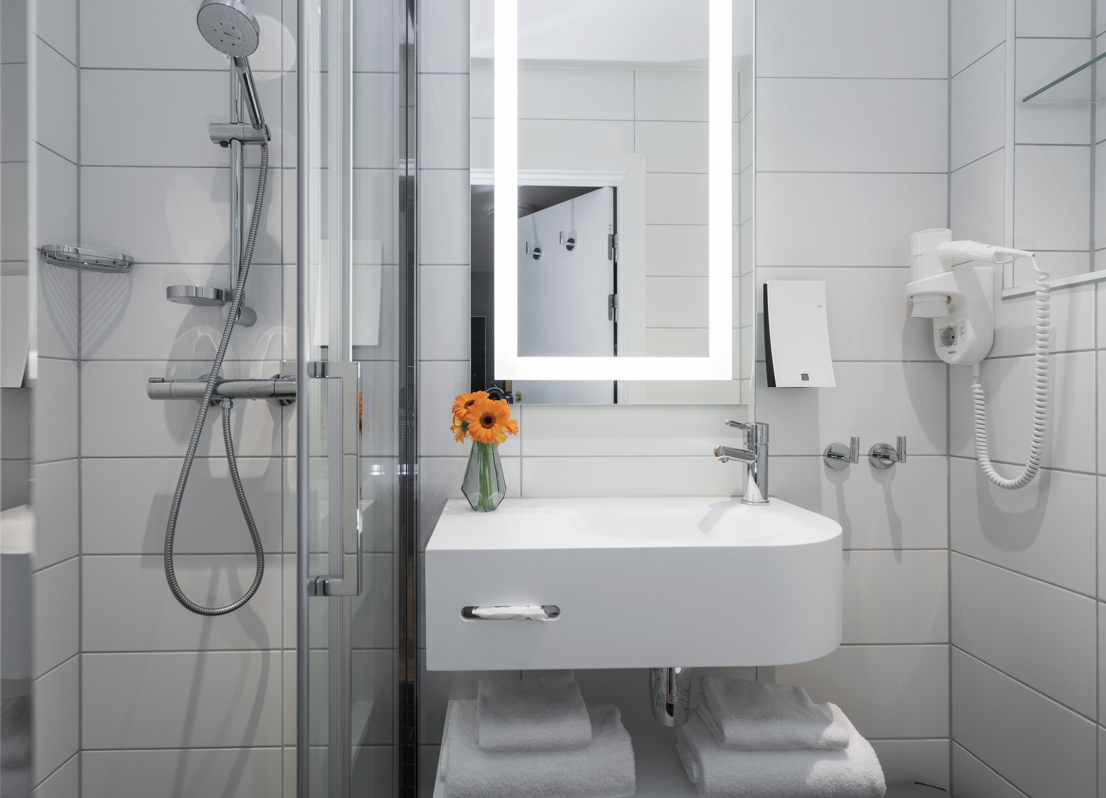 free toiletries, hair dryer, towels