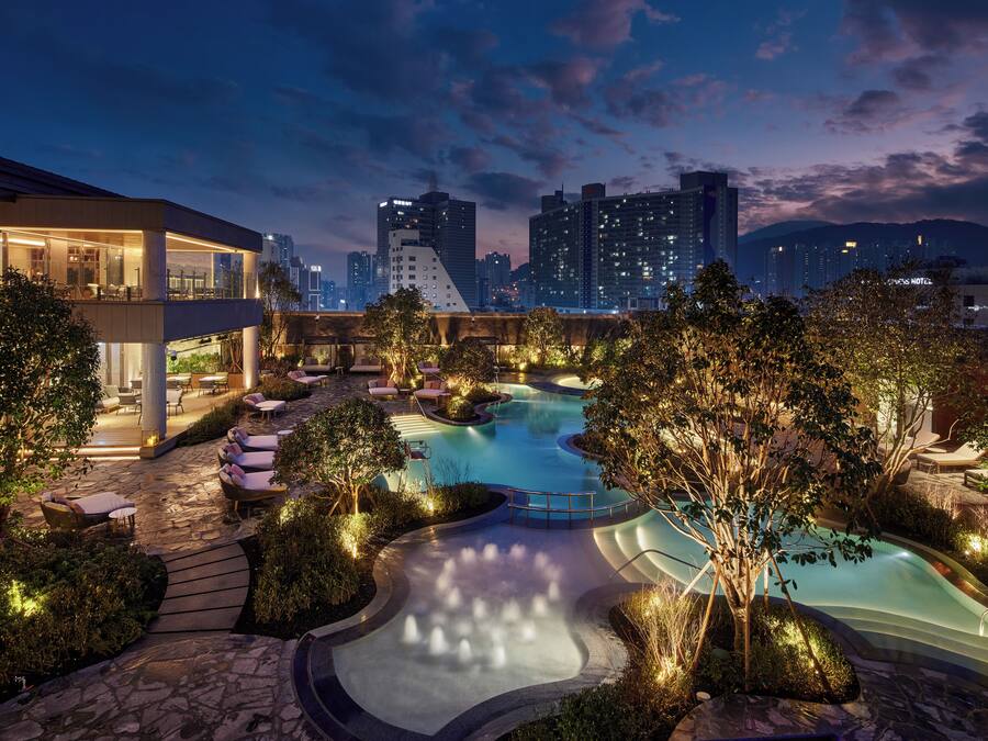 Indoor pool, outdoor pool, open 9:00 AM to 8:00 PM, cabanas (surcharge)