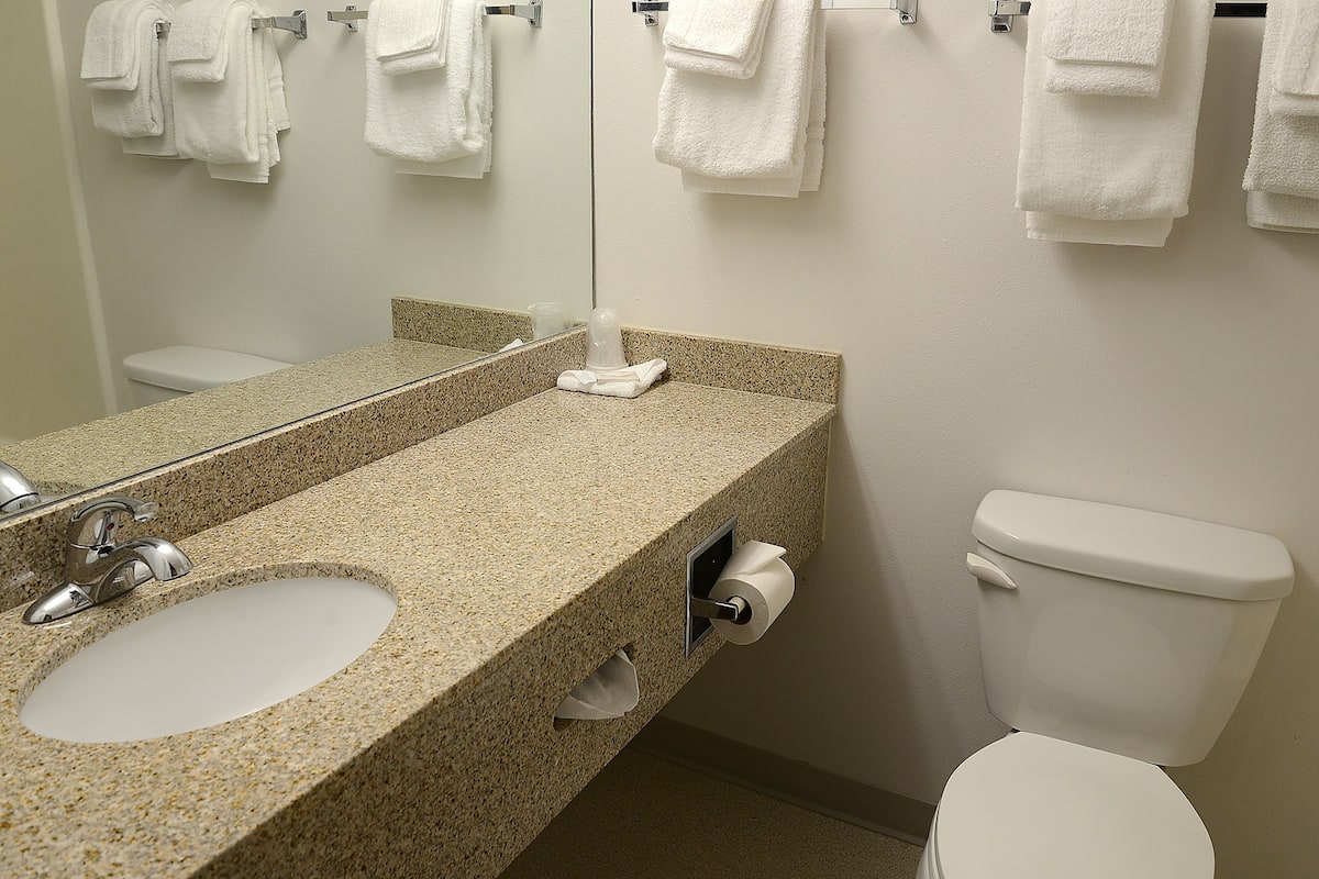 combined shower/bathtub, hair dryer, towels