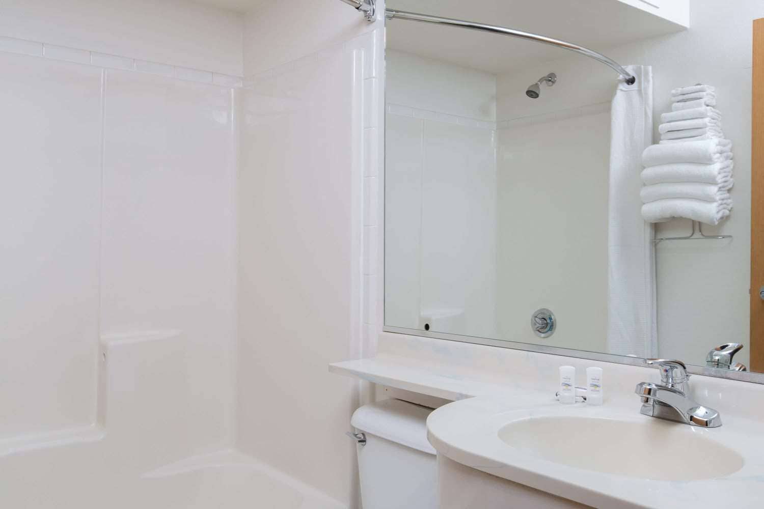 combined shower/bathtub, free toiletries, hair dryer, towels