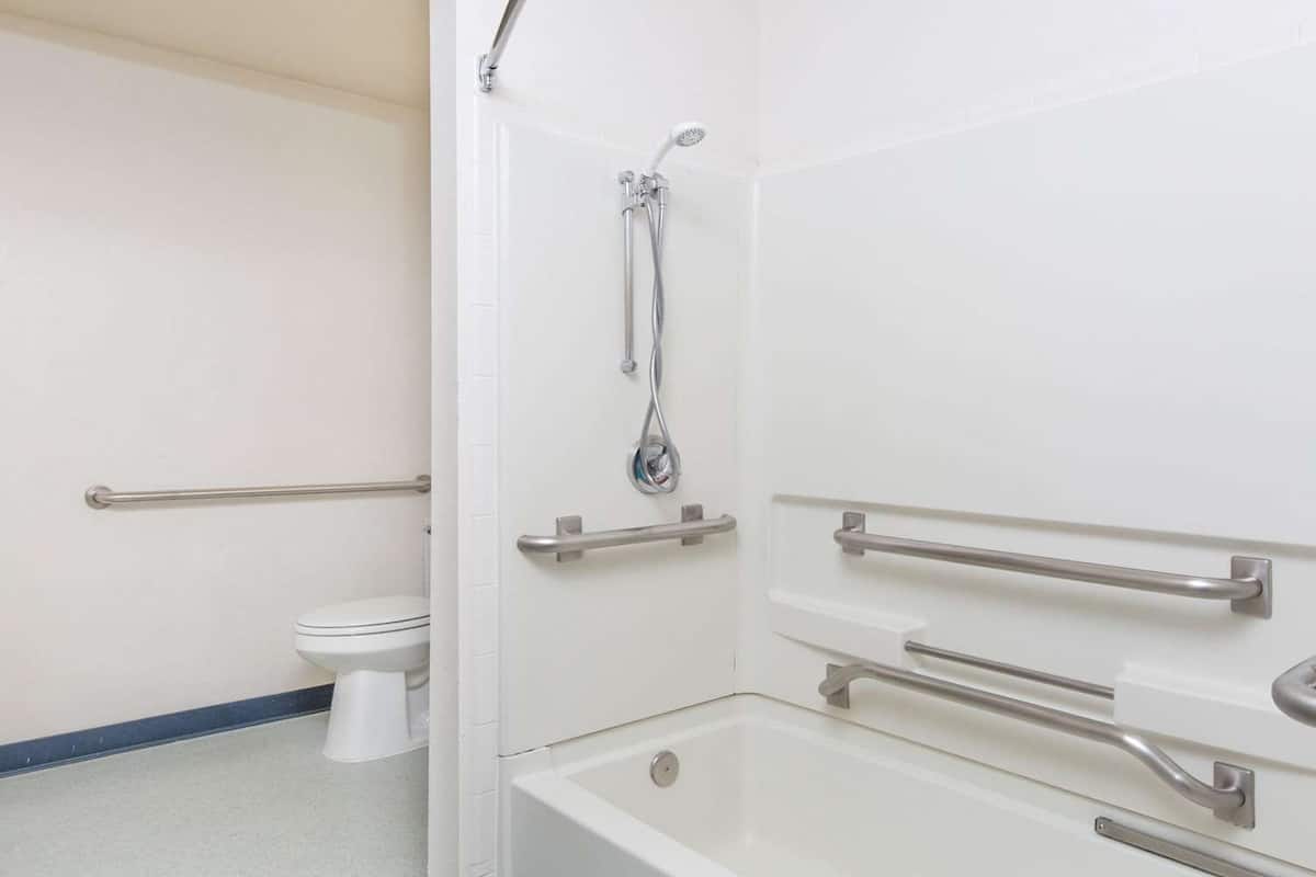 junior suite, 1 queen bed, accessible, non smoking (tub with grab bars) | bathroom | combined shower/bathtub, free toiletries, hair dryer, towels