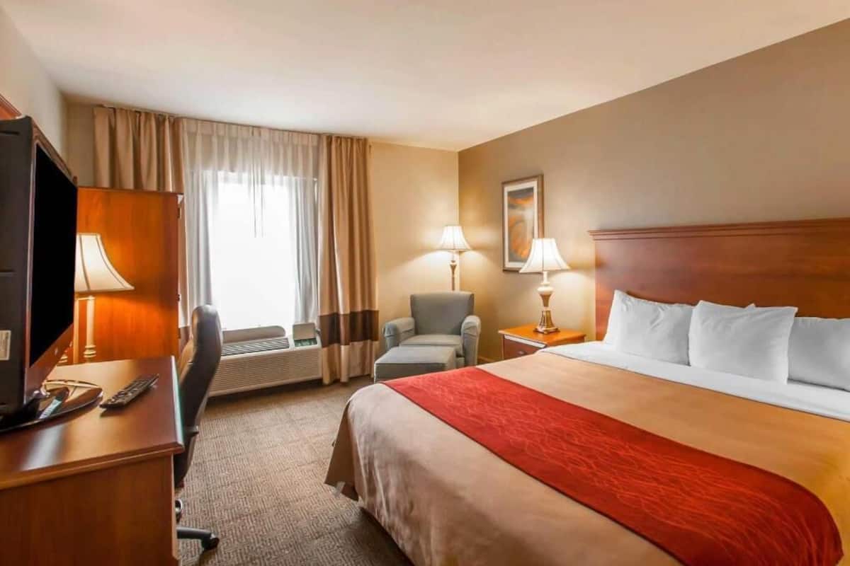 Individually decorated, desk, laptop workspace, blackout curtains