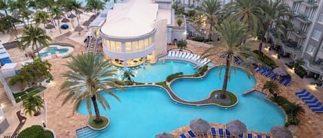 2 outdoor pools, pool umbrellas, pool loungers