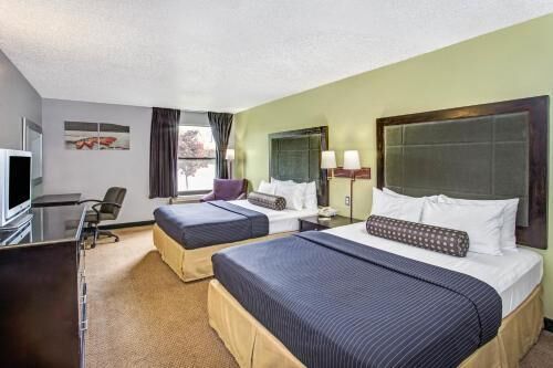 1 bedroom, desk, blackout curtains, iron/ironing board