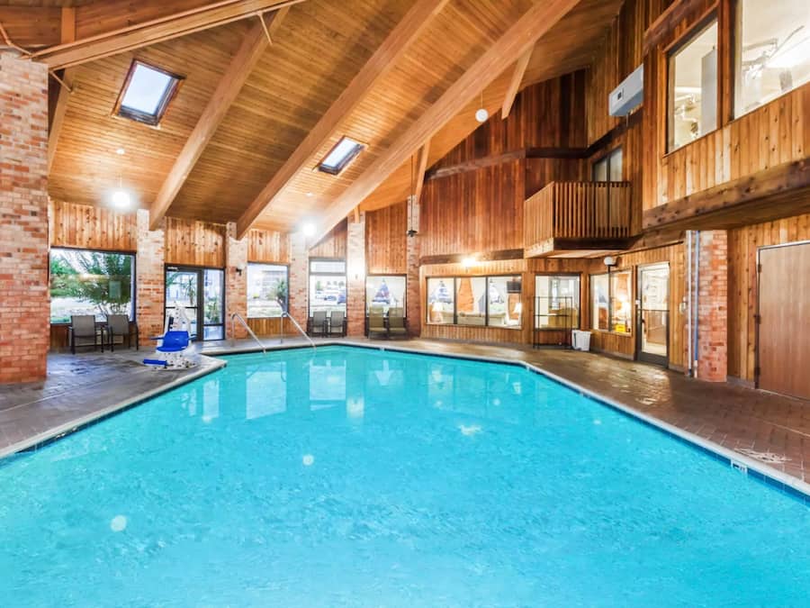 Indoor pool, open 8:00 AM to 9:00 PM, sun loungers