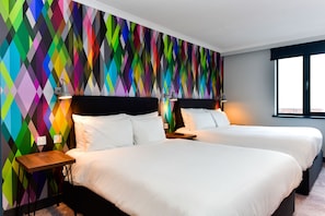 Family Room, 2 Double Beds | Desk, laptop workspace, blackout curtains, iron/ironing board