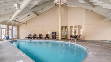 Indoor pool, seasonal outdoor pool, pool umbrellas, sun loungers
