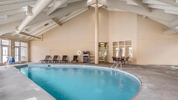 Indoor pool, seasonal outdoor pool, pool umbrellas, sun loungers