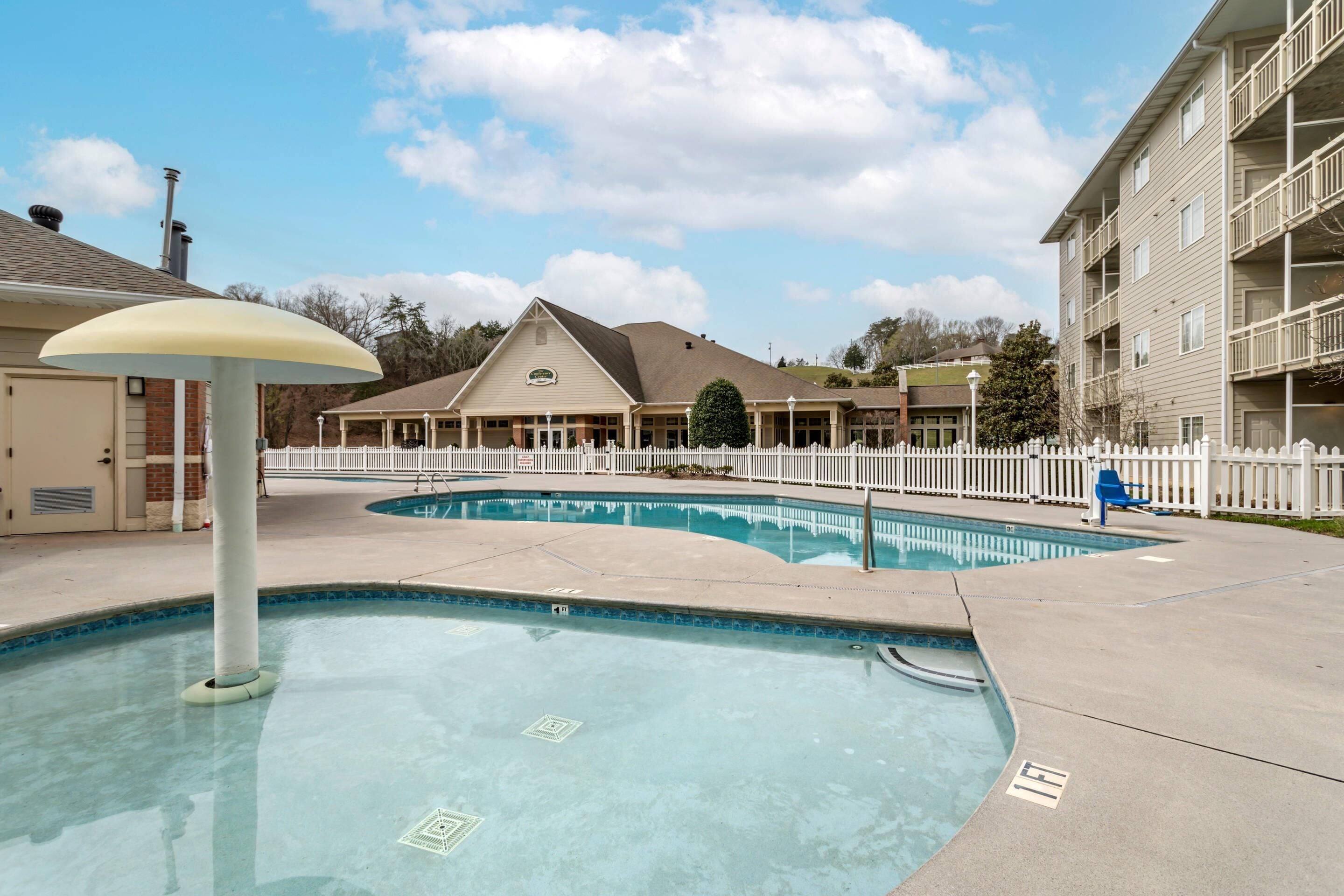 Indoor pool, seasonal outdoor pool, pool umbrellas, pool loungers
