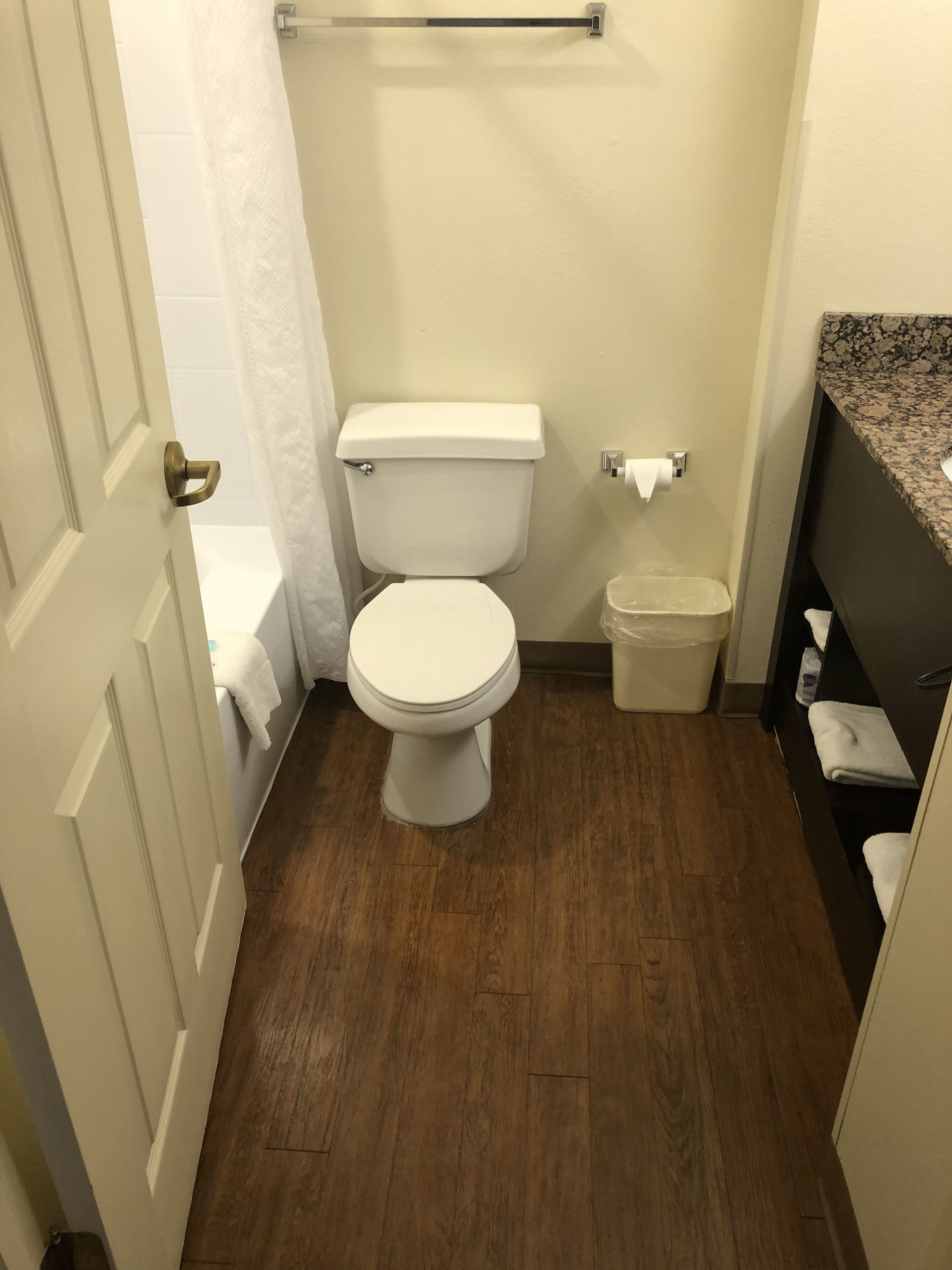 combined shower/bathtub, hair dryer, towels