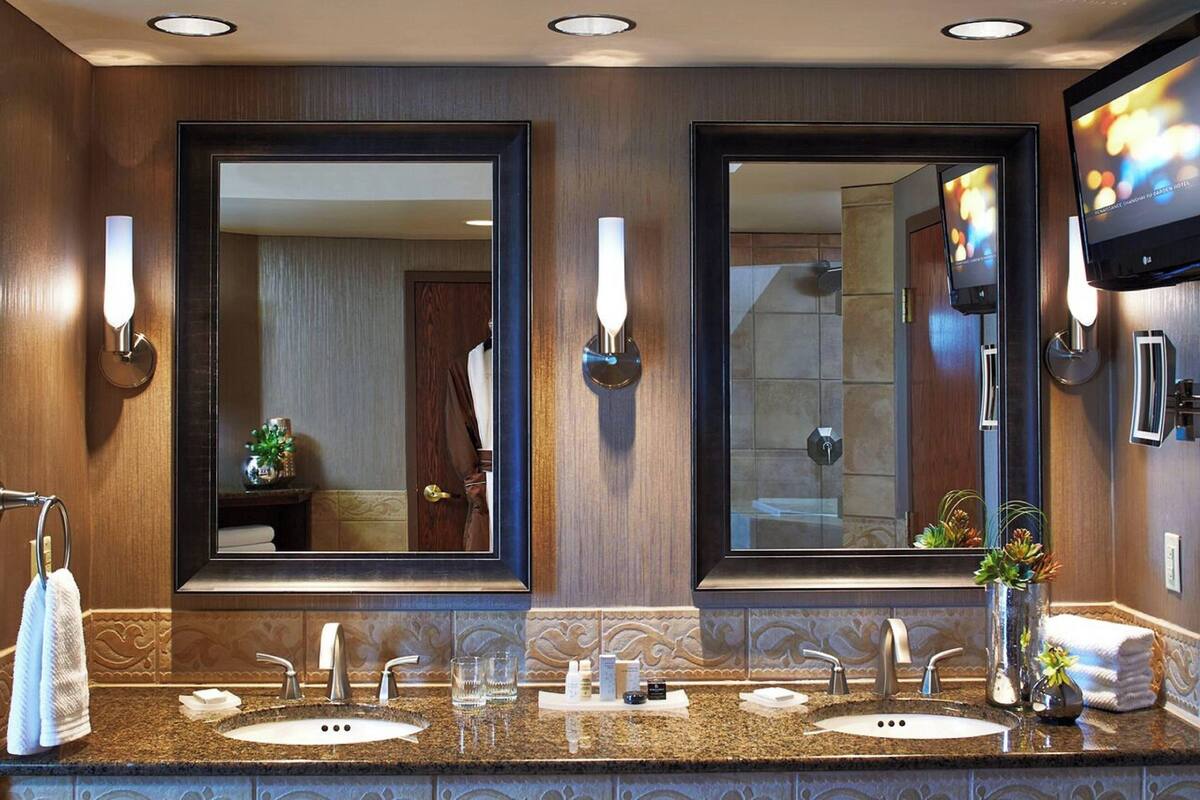 combined shower/bathtub, free toiletries, hair dryer, towels