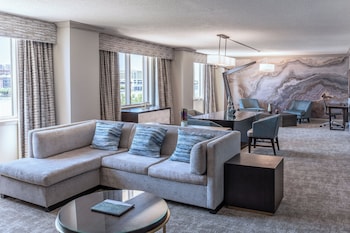 Suite, 1 Bedroom, River View | Living area | 55-inch LCD TV with cable channels, TV, Netflix at The Westin Savannah Harbor Golf Resort & Spa