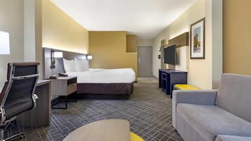 Pillow-top beds, desk, laptop workspace, blackout curtains