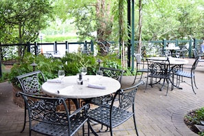 Lunch, dinner, brunch served; Mediterranean cuisine, garden views
