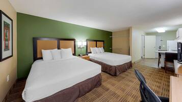 Studio, 2 Queen Beds, Non Smoking | Desk, iron/ironing board, free WiFi, bed sheets