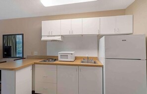 Großer Kühlschrank, Mikrowelle, Herdplatte