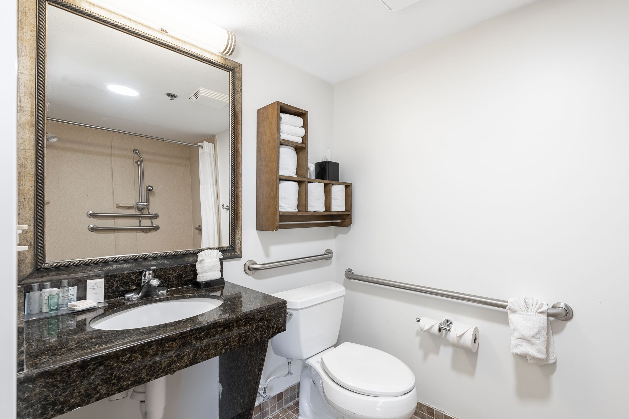 free toiletries, hair dryer, towels