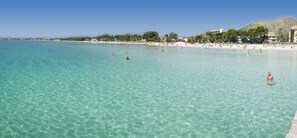 Una playa cerca, arena blanca, 20 bares en la playa