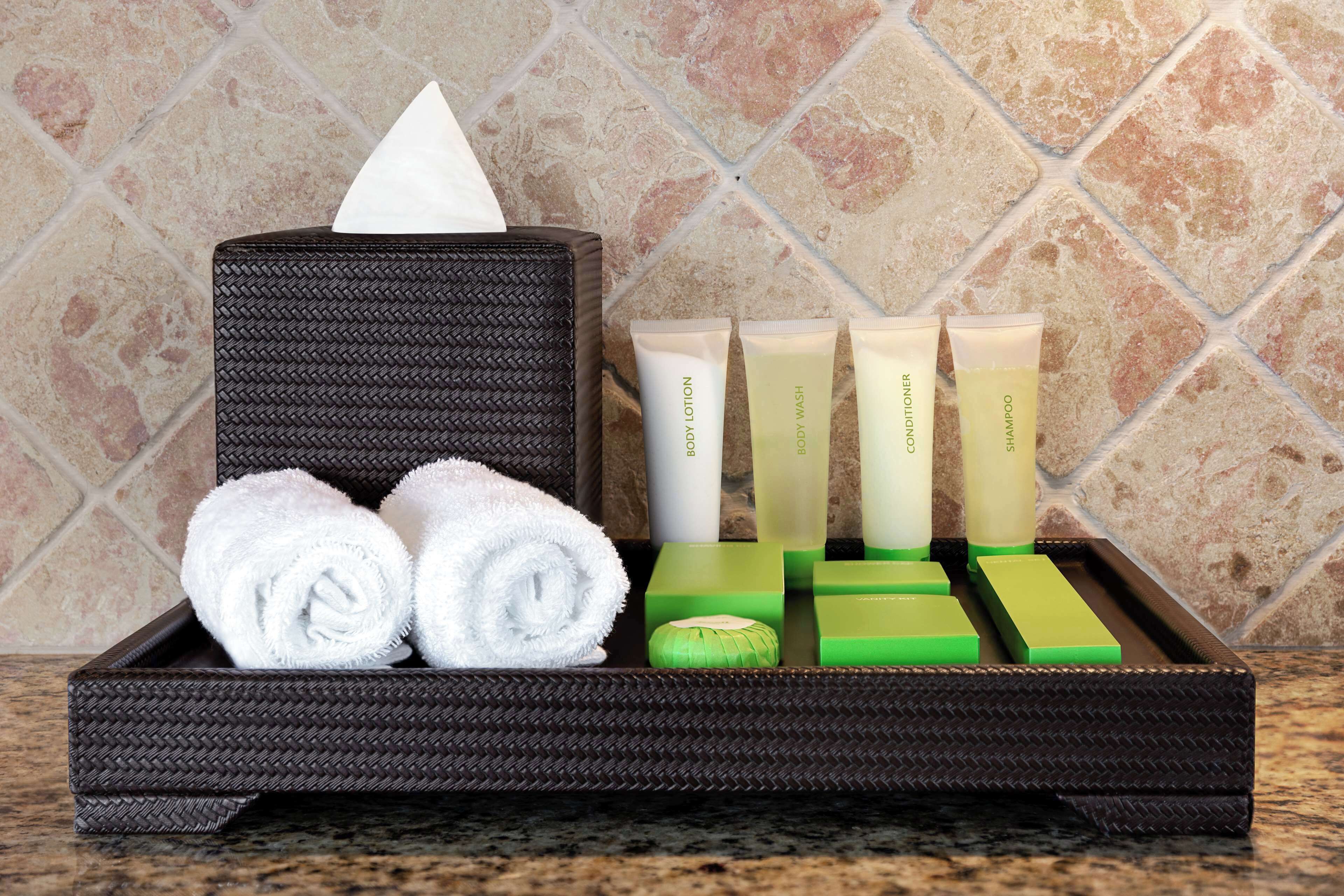 combined shower/bathtub, free toiletries, hair dryer, bathrobes