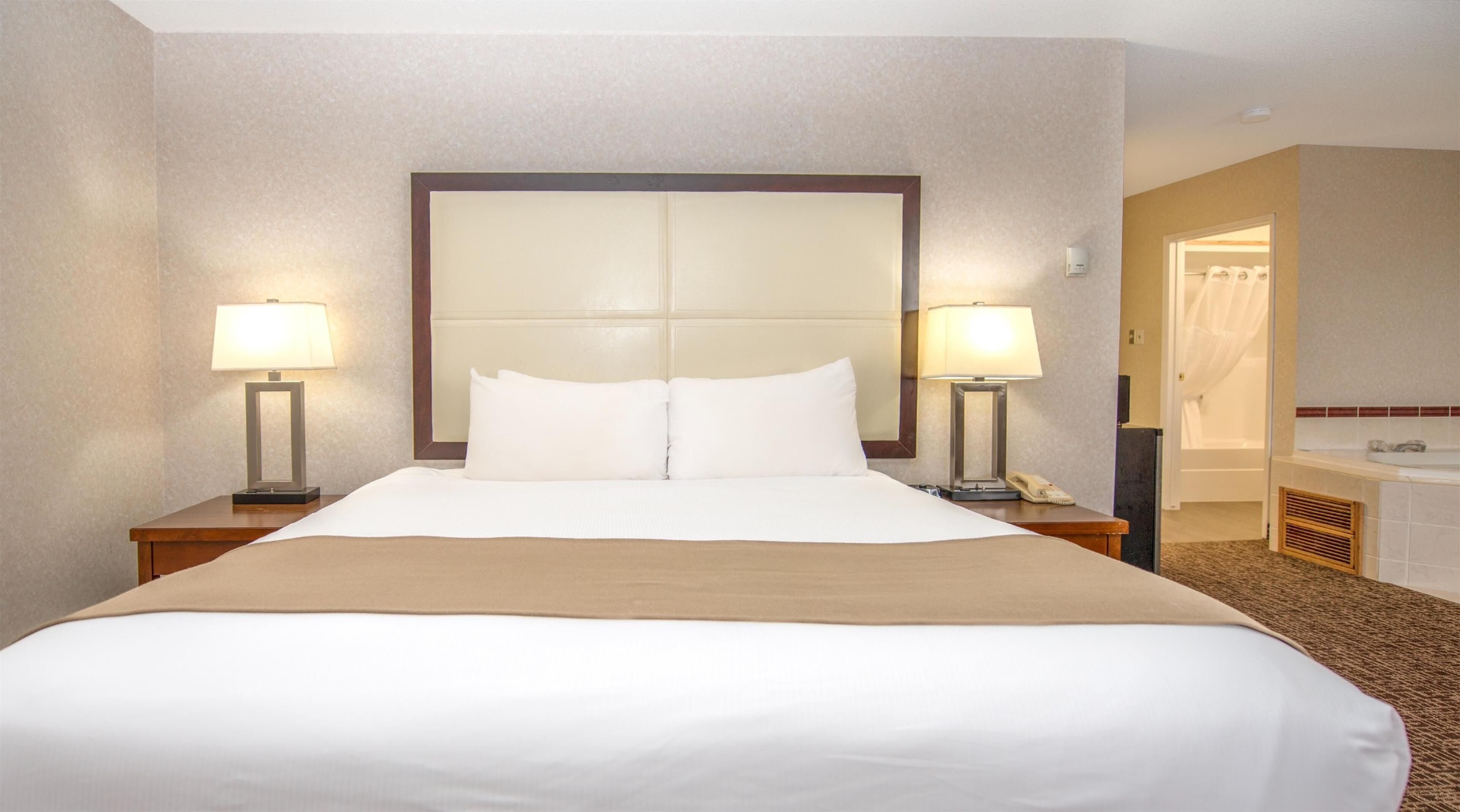 premium bedding, select comfort beds, desk, iron/ironing board