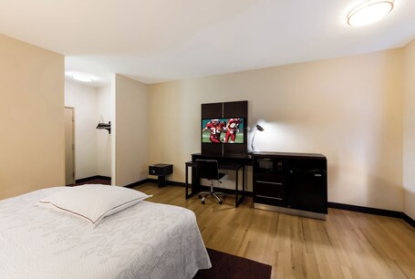 Pillow-top beds, desk, blackout curtains, iron/ironing board