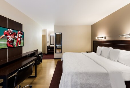 Pillow-top beds, desk, blackout curtains, iron/ironing board