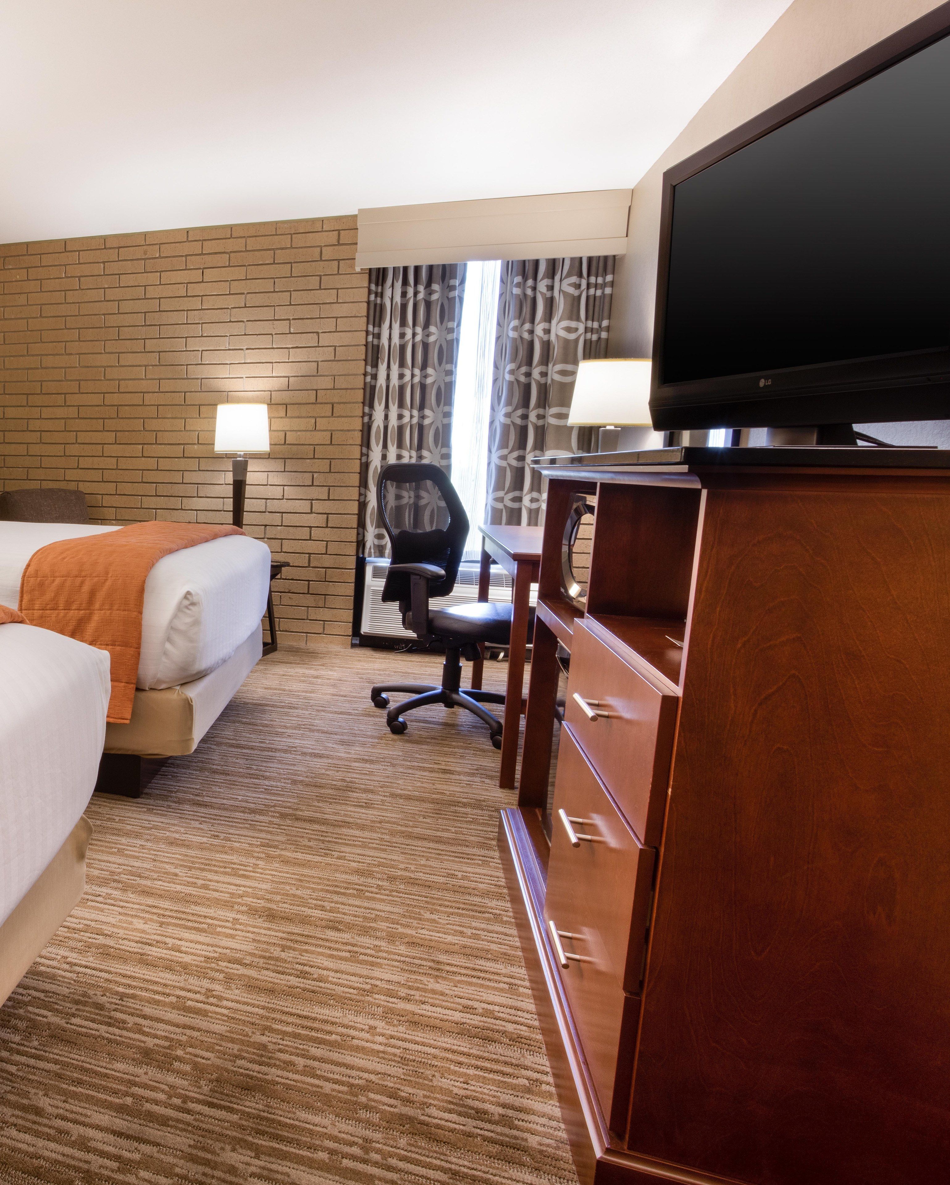 1 bedroom, desk, blackout curtains, iron/ironing board