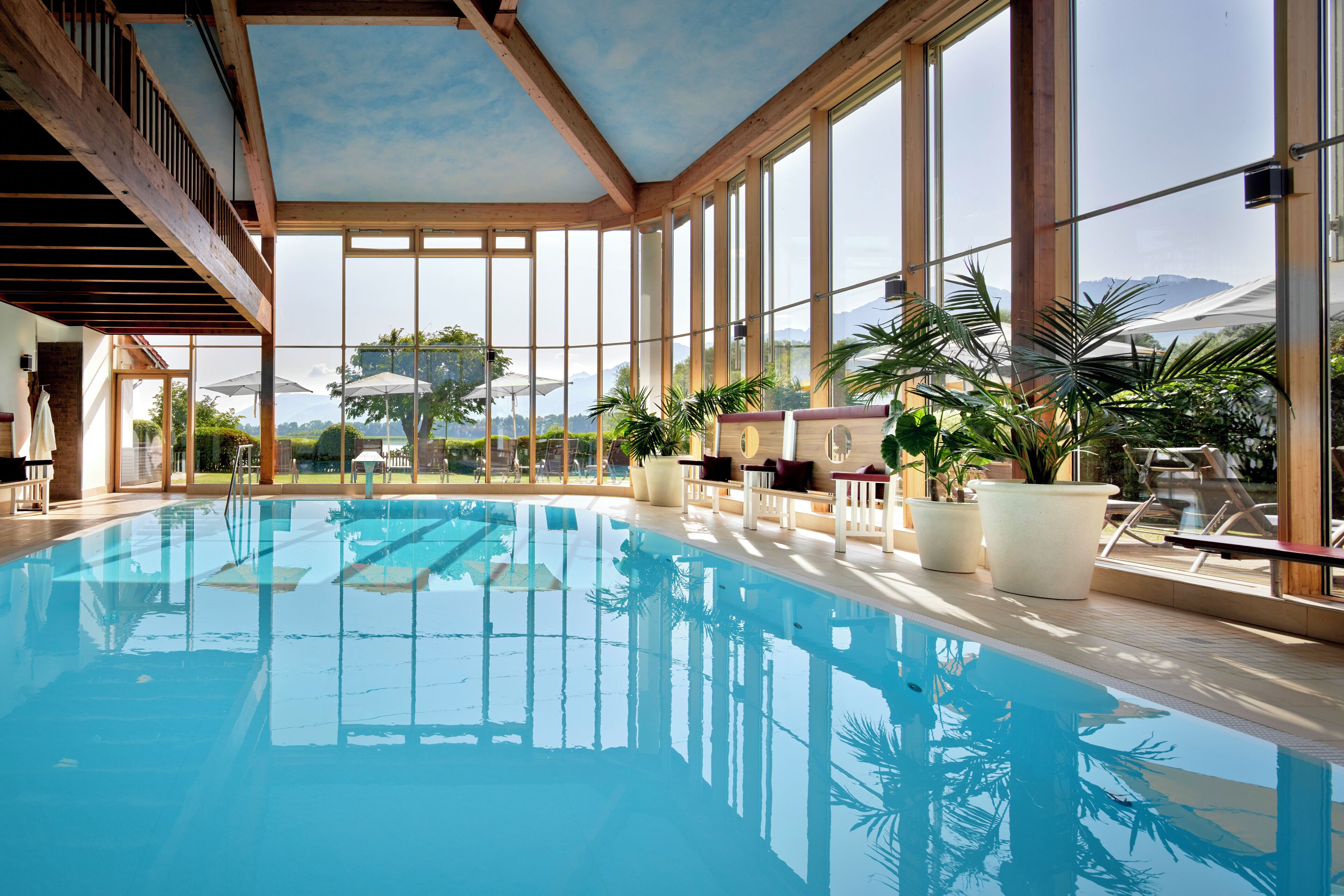 Indoor pool, outdoor pool, pool loungers
