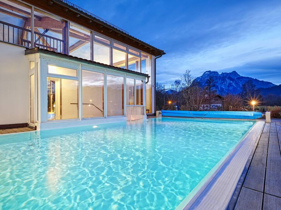 Indoor pool, outdoor pool, sun loungers