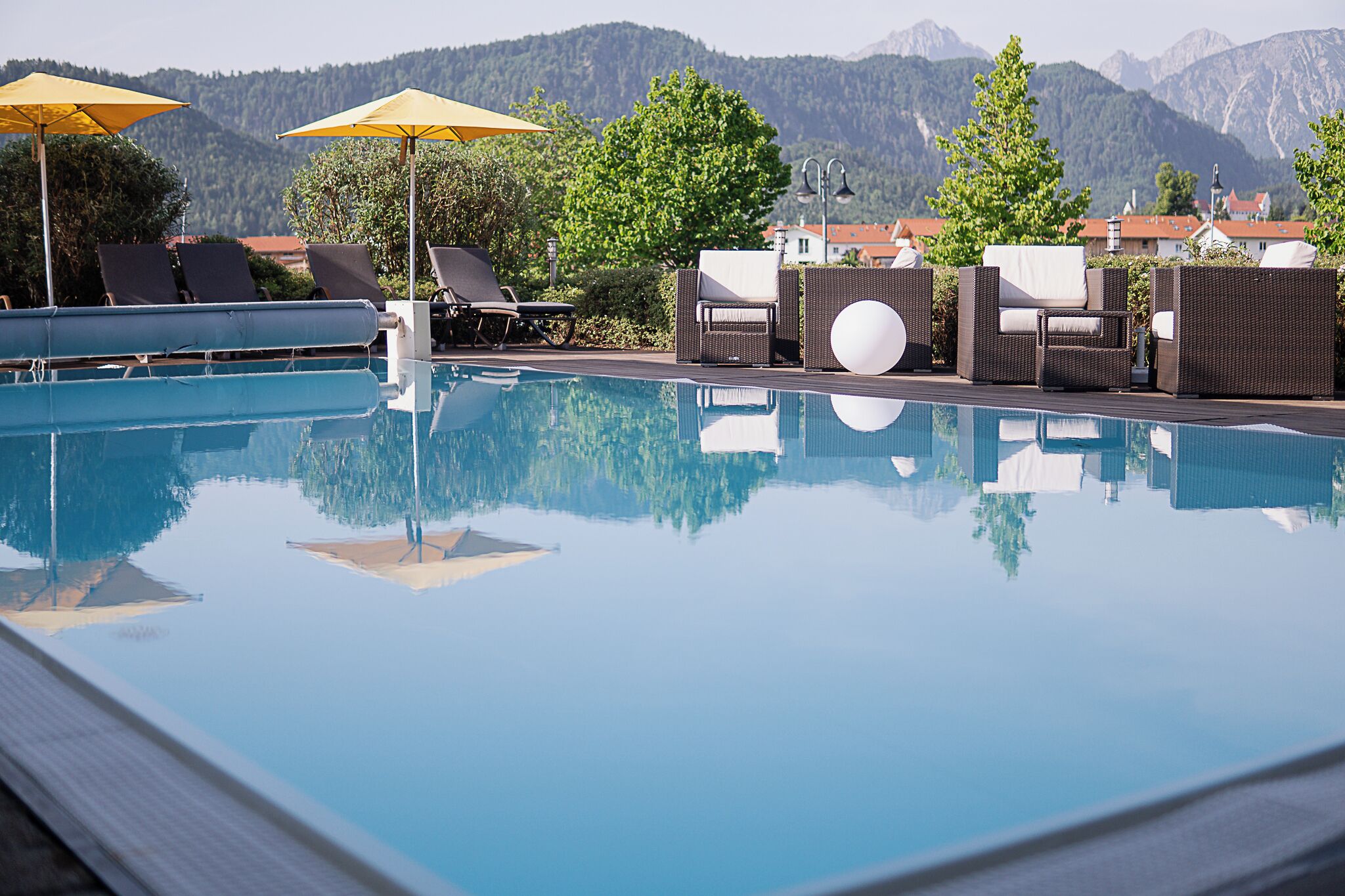 indoor pool, outdoor pool, pool loungers