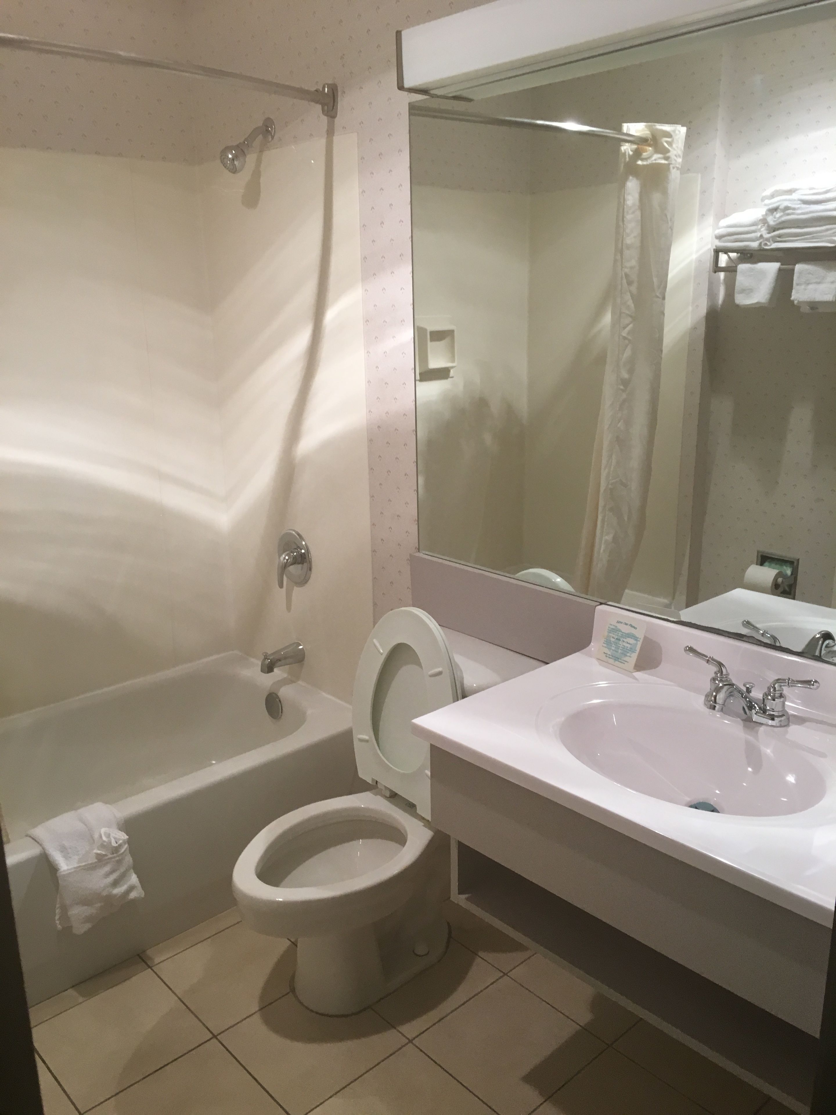 combined shower/bathtub, hair dryer, towels
