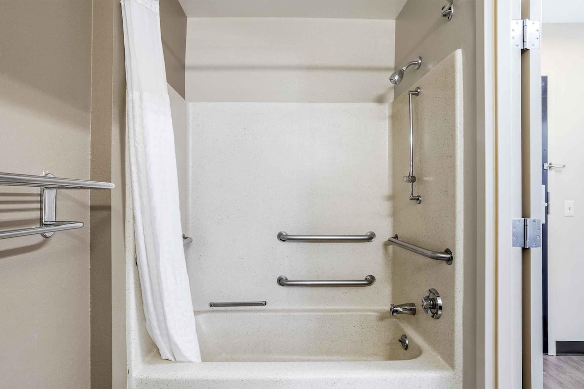 deluxe studio, 1 queen bed with sofa bed, accessible, non smoking | bathroom | combined shower/bathtub, free toiletries, hair dryer, towels