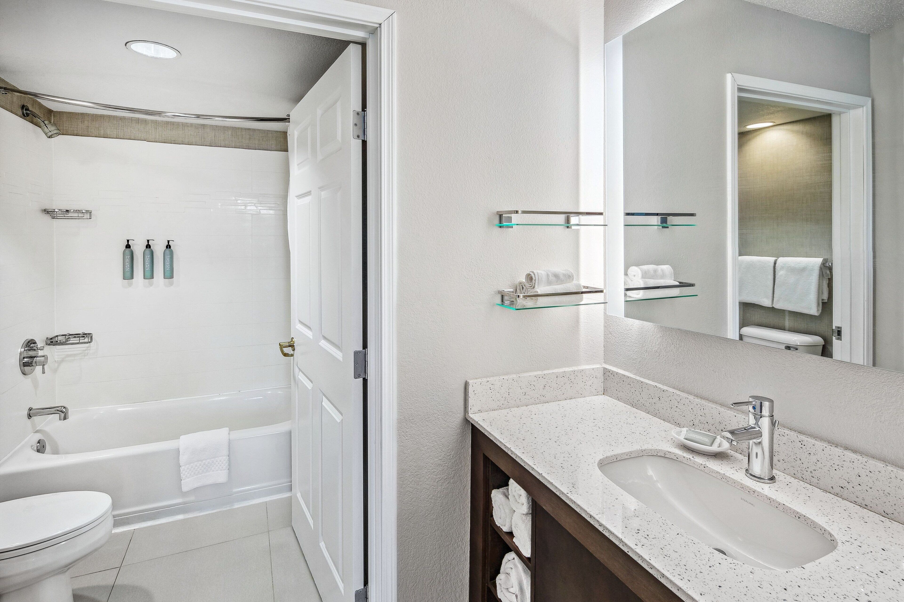 free toiletries, hair dryer, towels