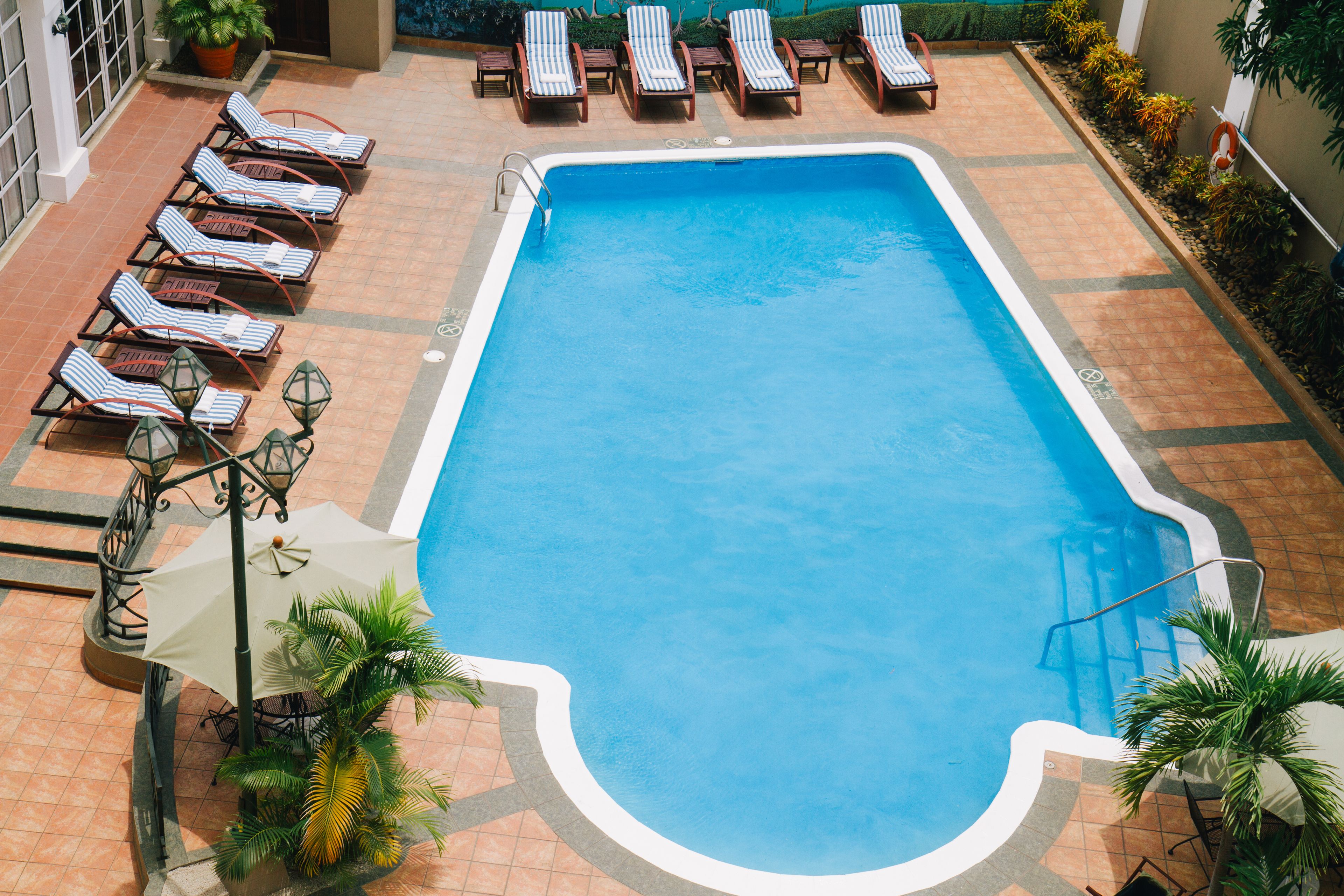 outdoor pool, pool loungers