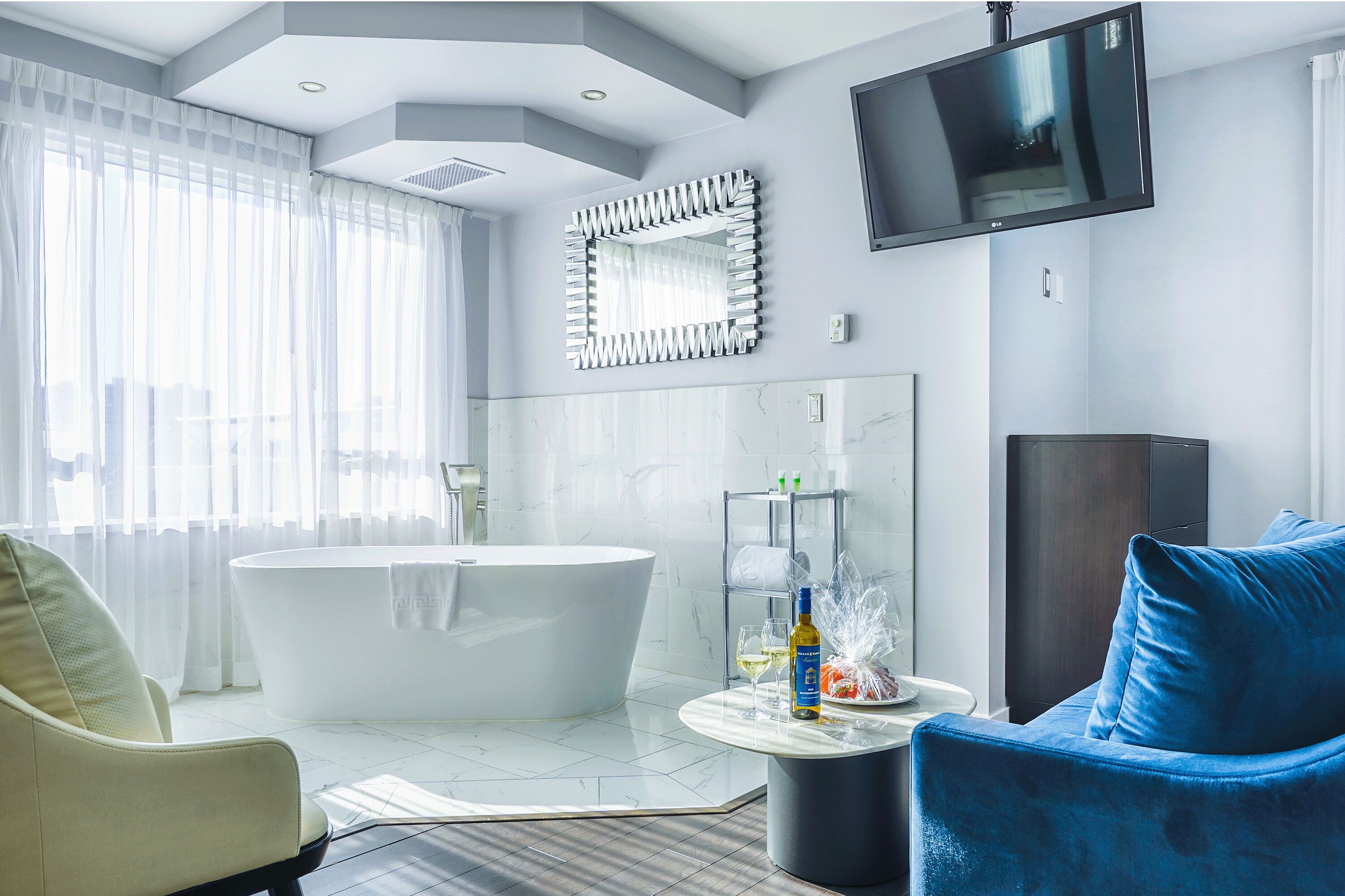 empire penthouse | premium bedding, in-room safe, desk, laptop workspace