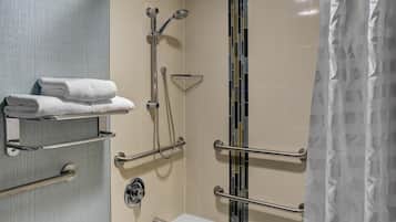 Room, 1 King Bed, Accessible, Bathtub | Bathroom | Combined shower/bathtub, designer toiletries, hair dryer, towels