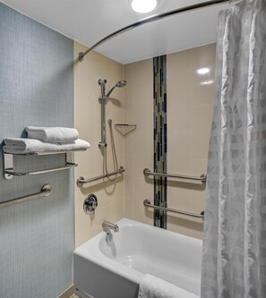 Room, 1 King Bed, Accessible, Bathtub | Bathroom | Combined shower/tub, designer toiletries, hair dryer, towels