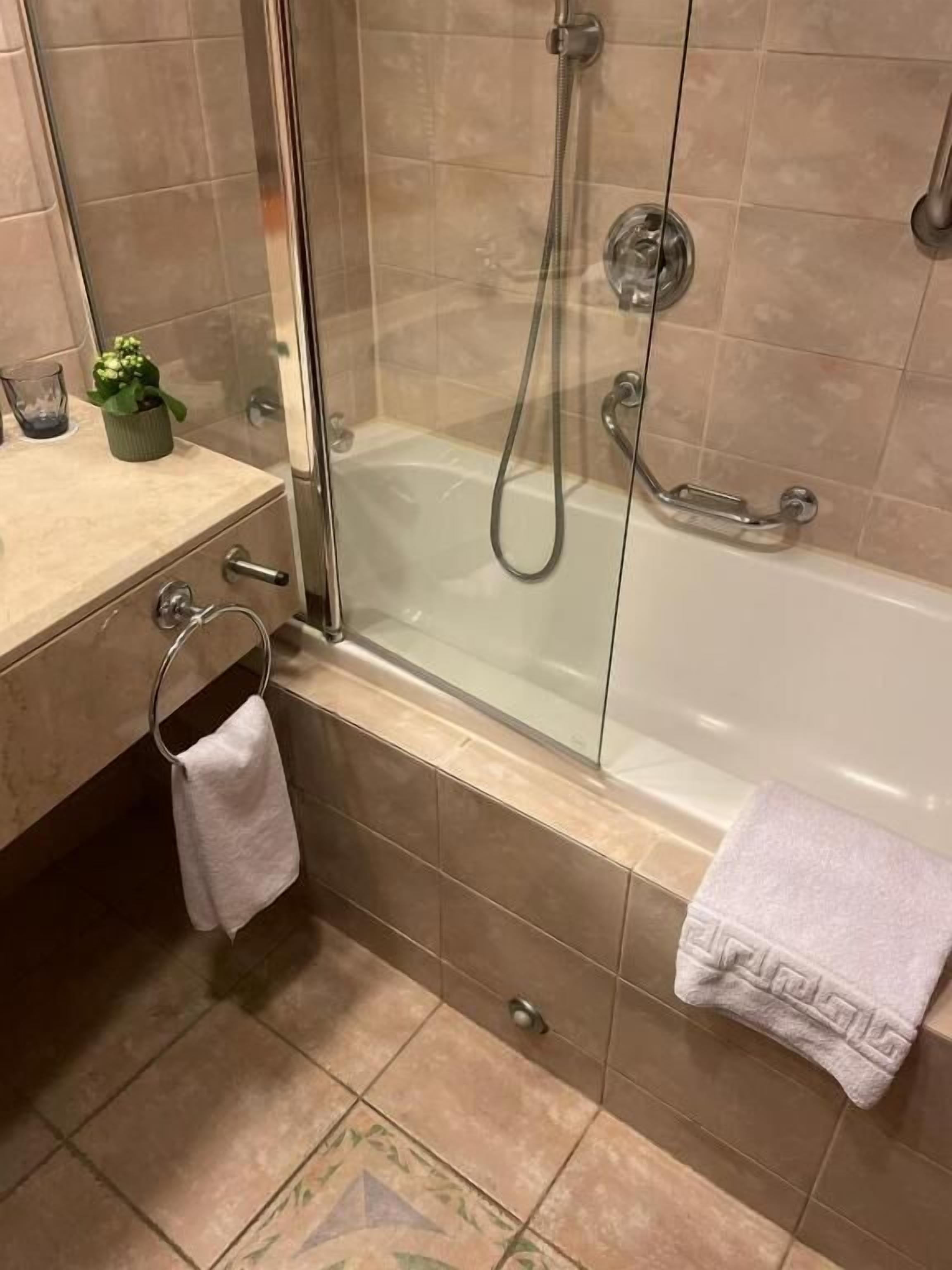 executive room, balcony, bay view | bathroom | combined shower/bathtub, deep-soaking bathtub, free toiletries, towels