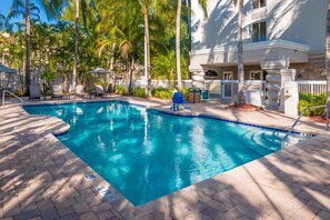 Outdoor pool, sun loungers