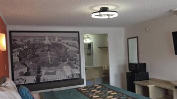 Desk, laptop workspace, free WiFi, alarm clocks