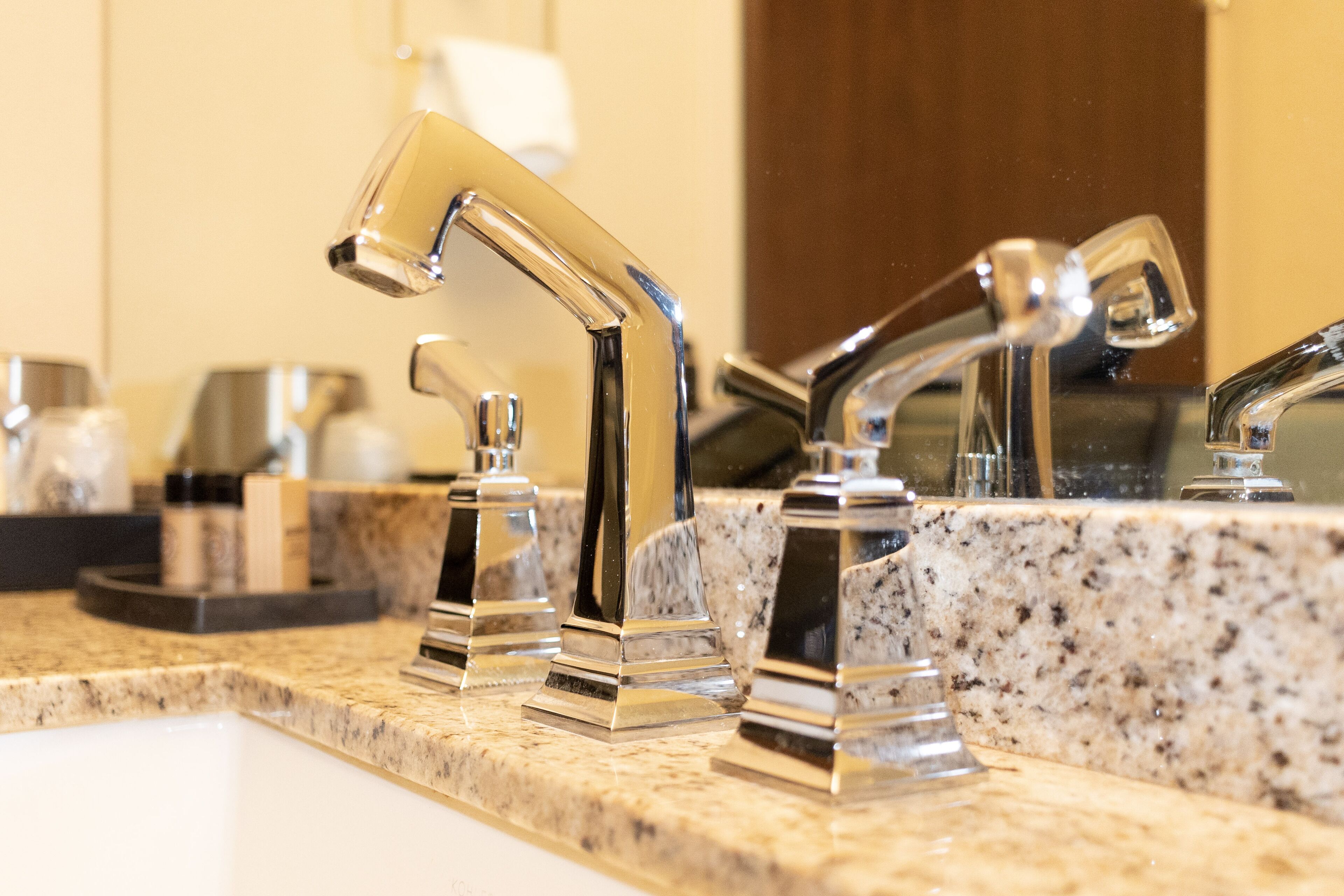 combined shower/bathtub, designer toiletries, hair dryer, towels