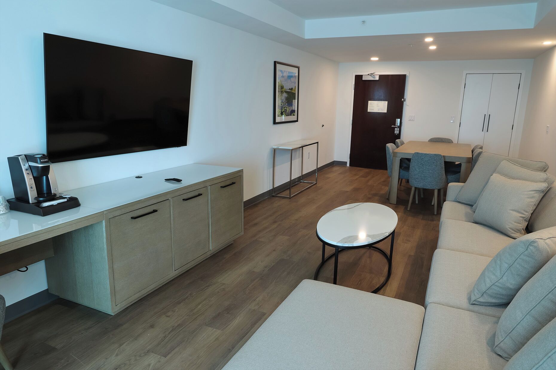 50-inch flat-screen TV with satellite channels, pay movies