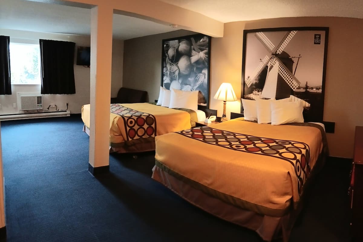 room, 2 queen beds | desk, laptop workspace, blackout curtains, iron/ironing board