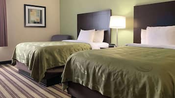Premium bedding, desk, iron/ironing board, free cribs/infant beds