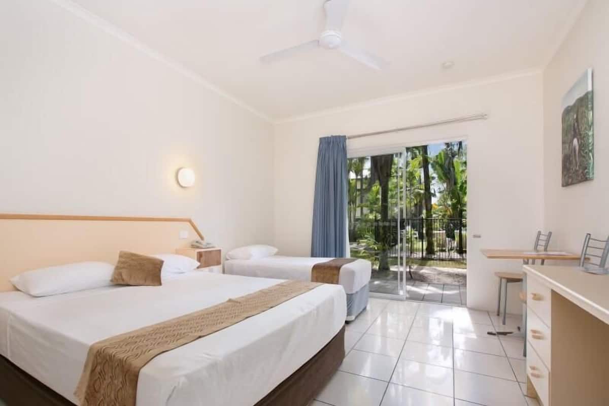 Laptop workspace, free WiFi, bed sheets, alarm clocks