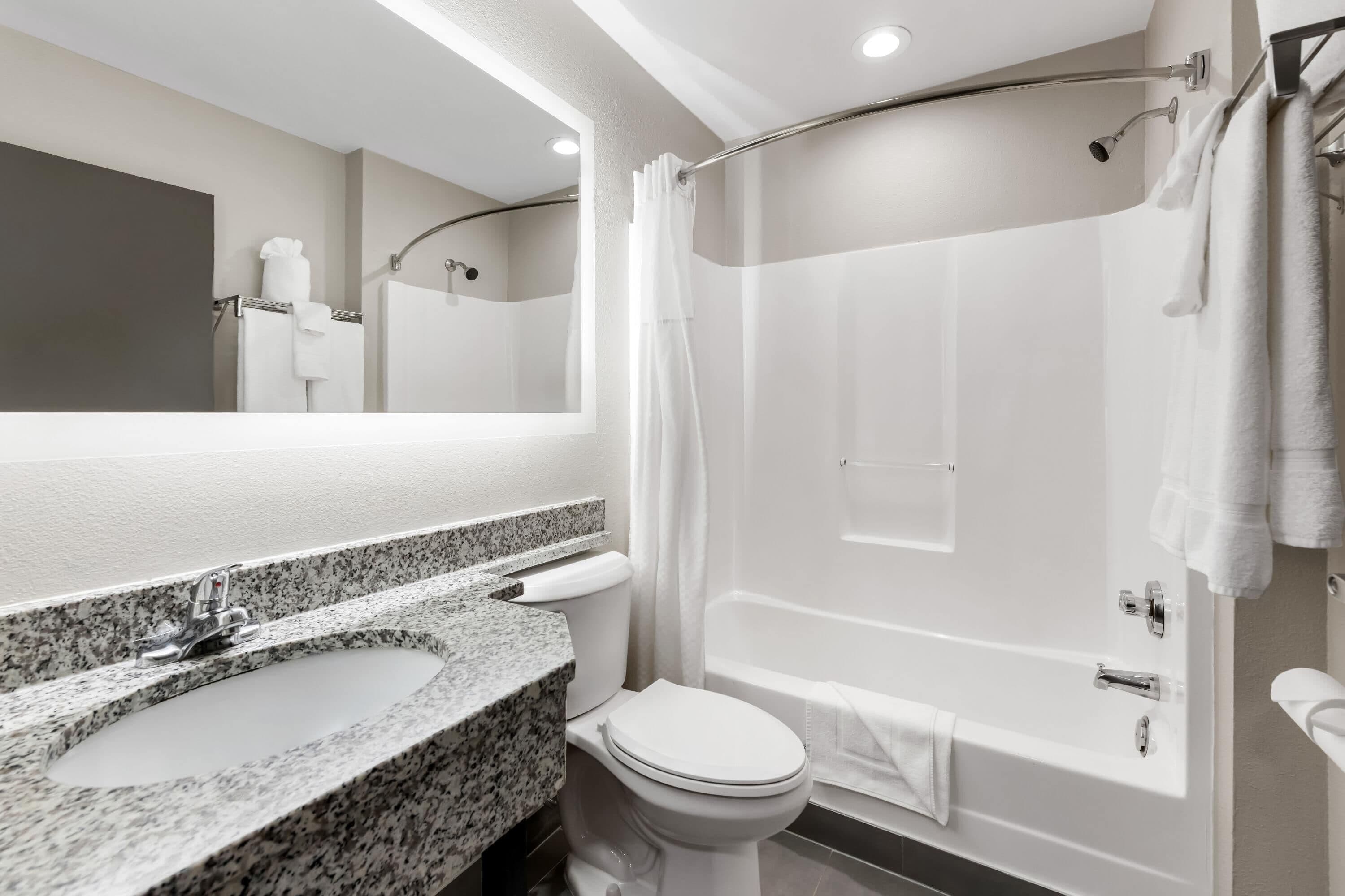 Eco-friendly toiletries, hair dryer, towels, soap