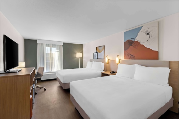 Room, 2 Queen Beds | Desk, laptop workspace, blackout drapes, iron/ironing board